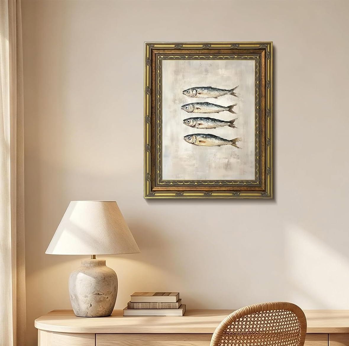 Vintage sardines wall print in a classic frame